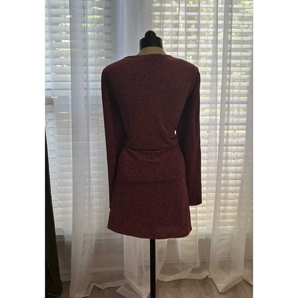 ❌SOLD❌MNG Pink Metallic Mini Wrap Dress Size 18 Cocktail Lightweight Stretch - Picture 12 of 15